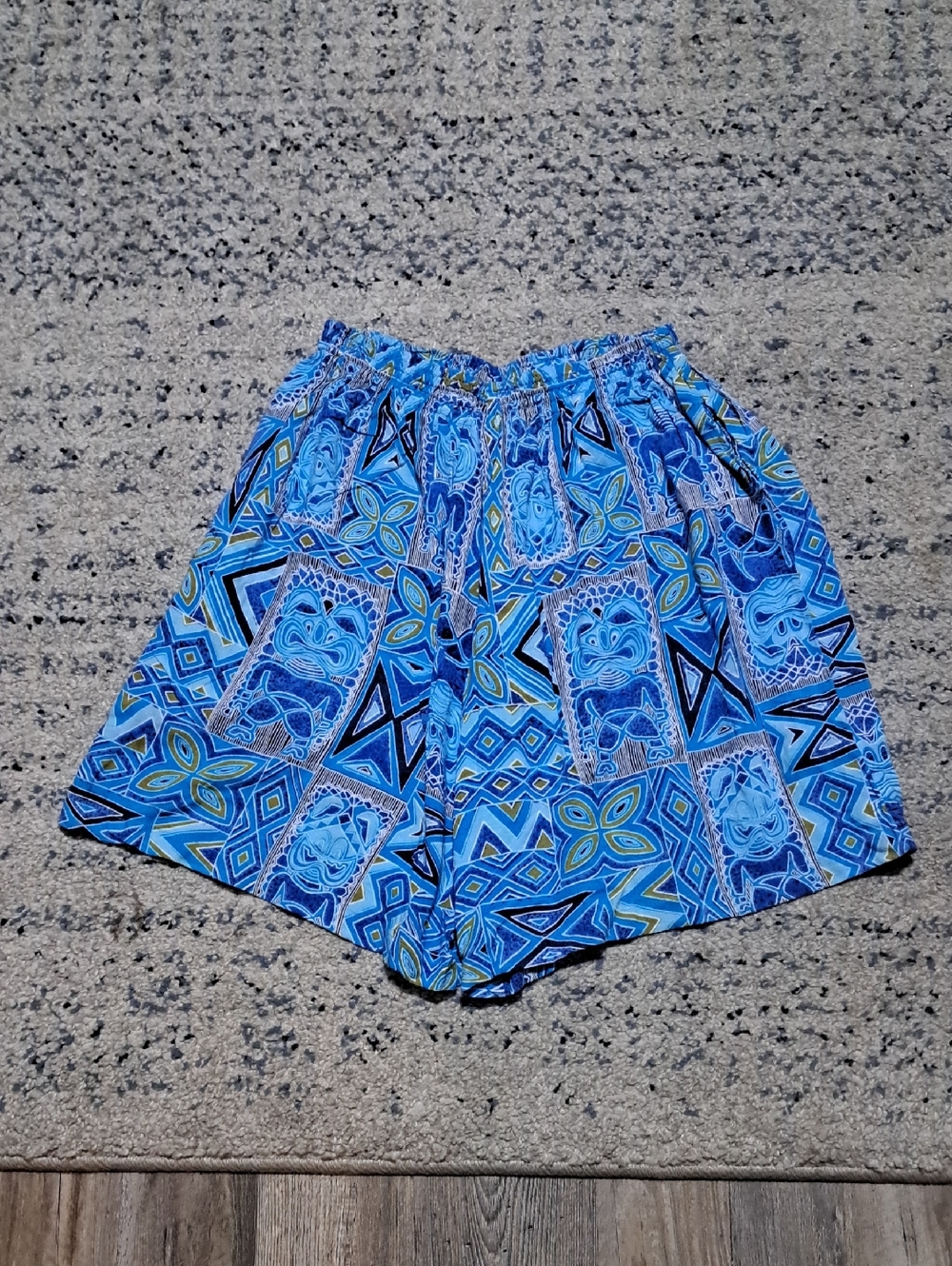 Blue Patterned Women’s Elastic Waist Shorts
